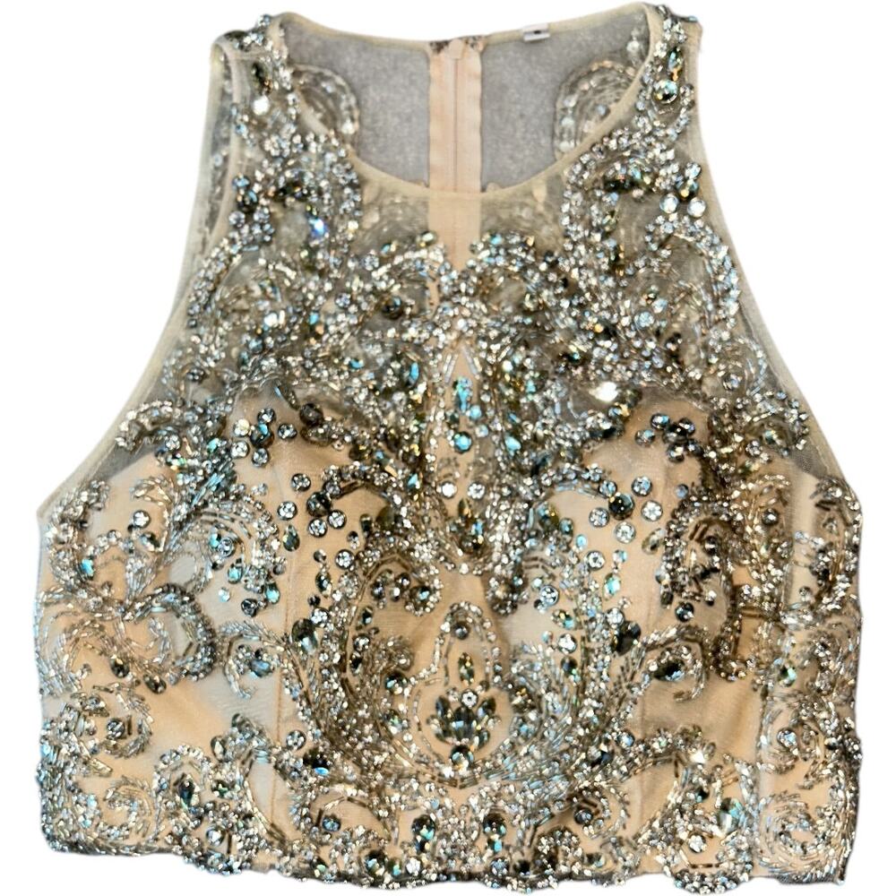NWOT Revolve Crystal Encrusted on Nude Sleeveless Choli or Evening Crop Top sz 6 - Picture 3 of 8